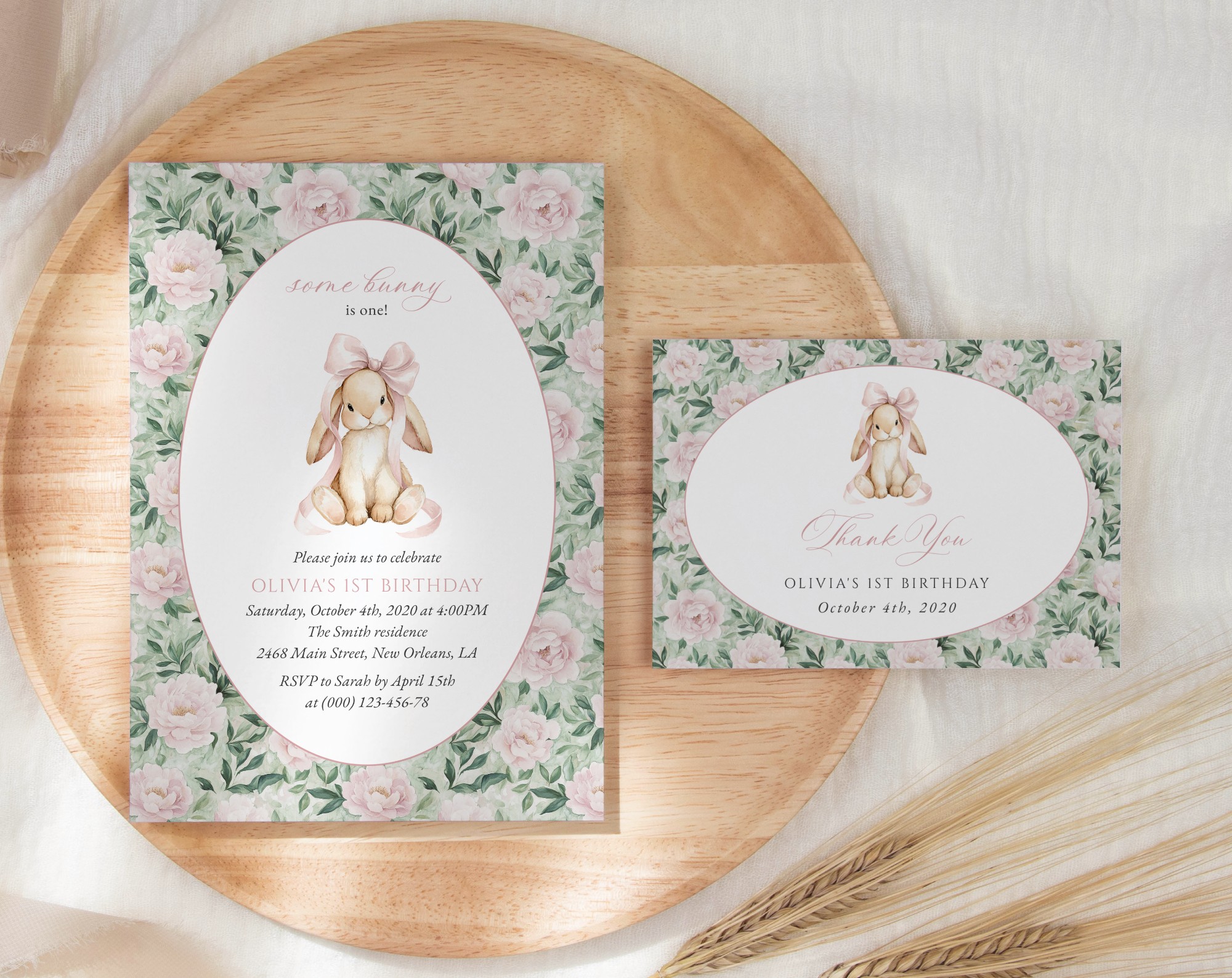 SH256 Bunny and Pink Flowers First Birthday Shop by Collection