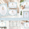 SH257 Bundle Cute Bunny and Blue Flowers Baby Shower Mini Bundle, Boy Baby Shower, Printable File, Edit Yourself, SH257