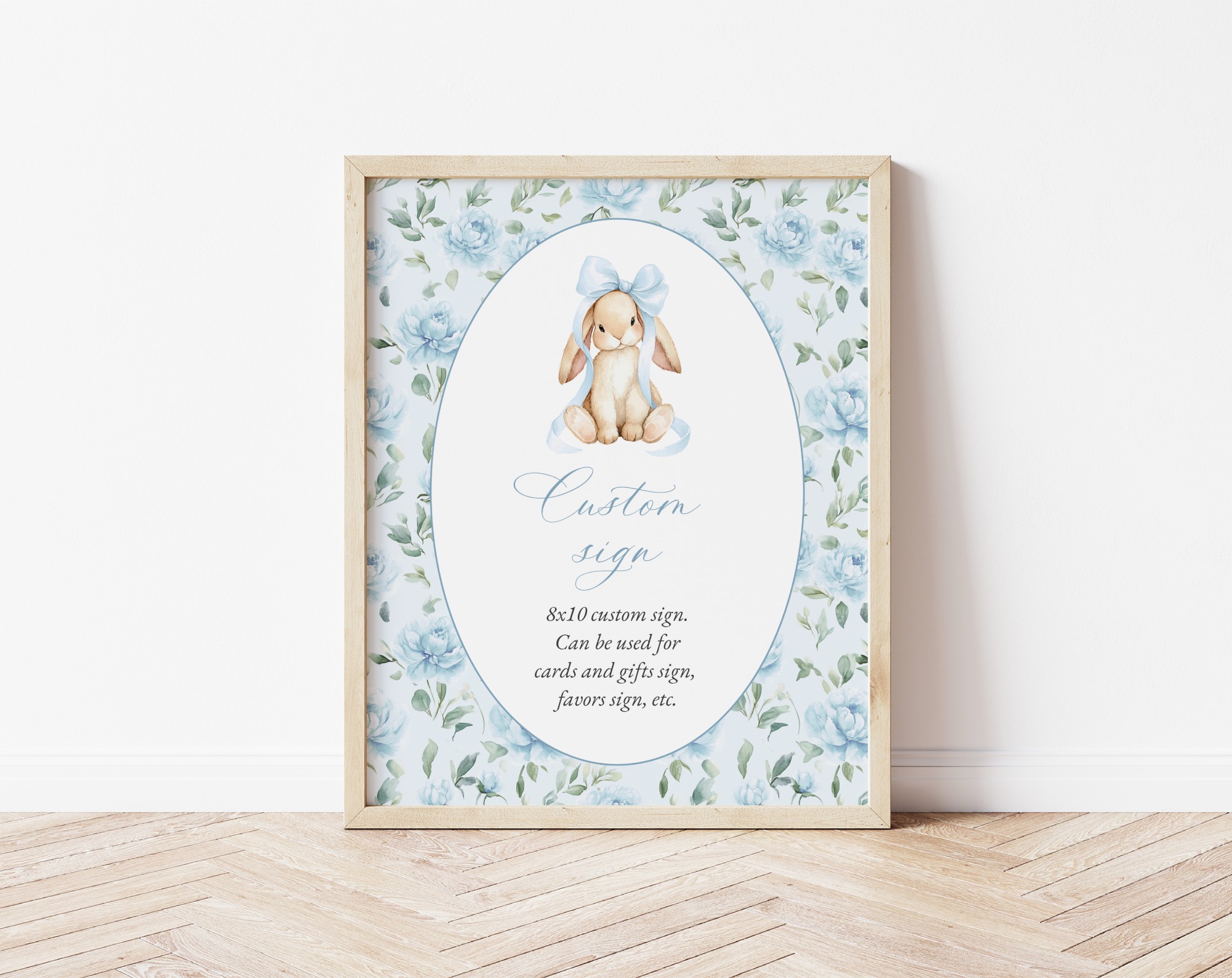 Cute Bunny and Blue Flowers Custom Sign, Printable File, Edit Yourself, SH257 SH258 Cute Bunny and Blue Flowers Custom Sign, Printable File, Edit Yourself, SH257 SH258