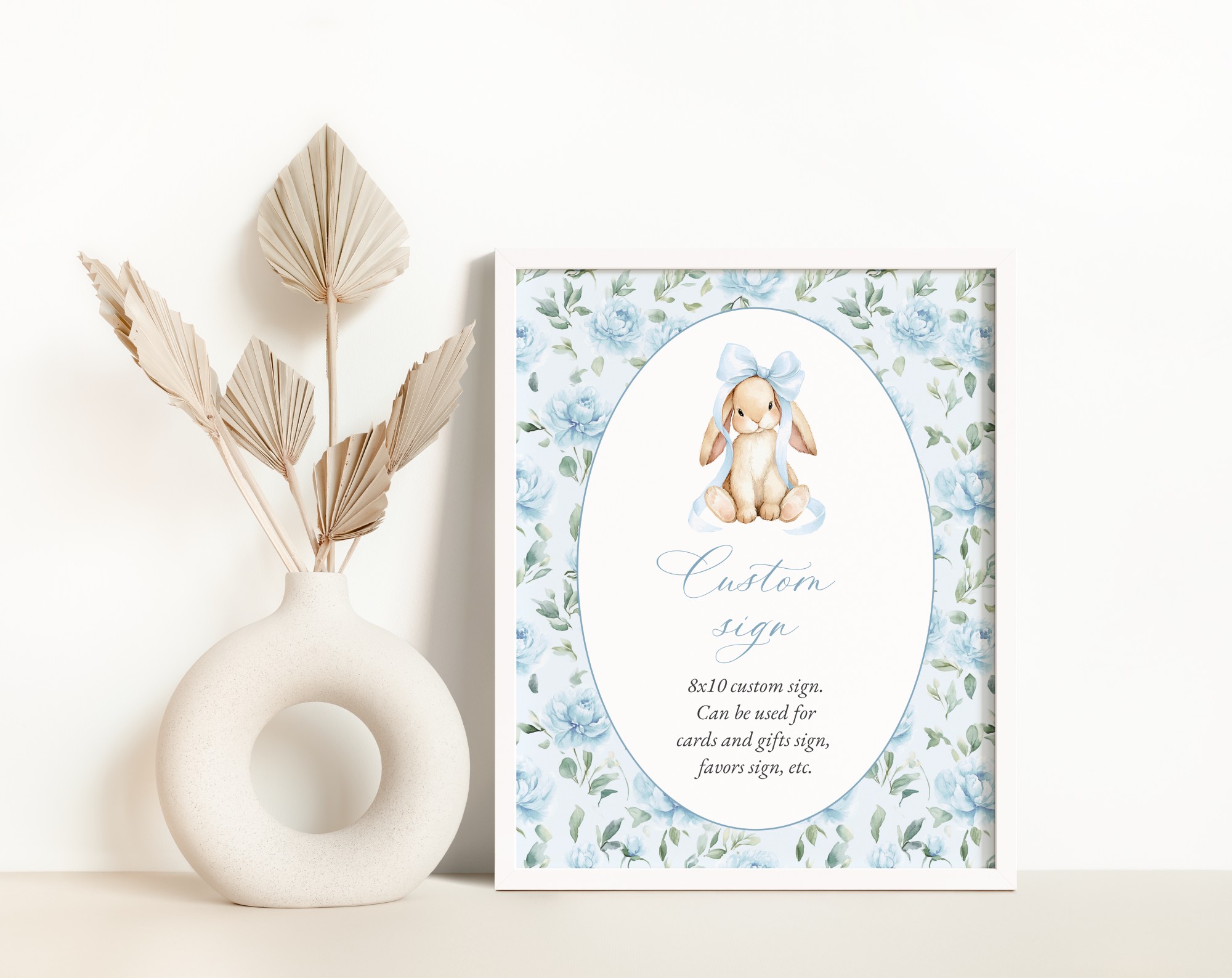 Cute Bunny and Blue Flowers Custom Sign, Printable File, Edit Yourself, SH257 SH258 Cute Bunny and Blue Flowers Custom Sign, Printable File, Edit Yourself, SH257 SH258
