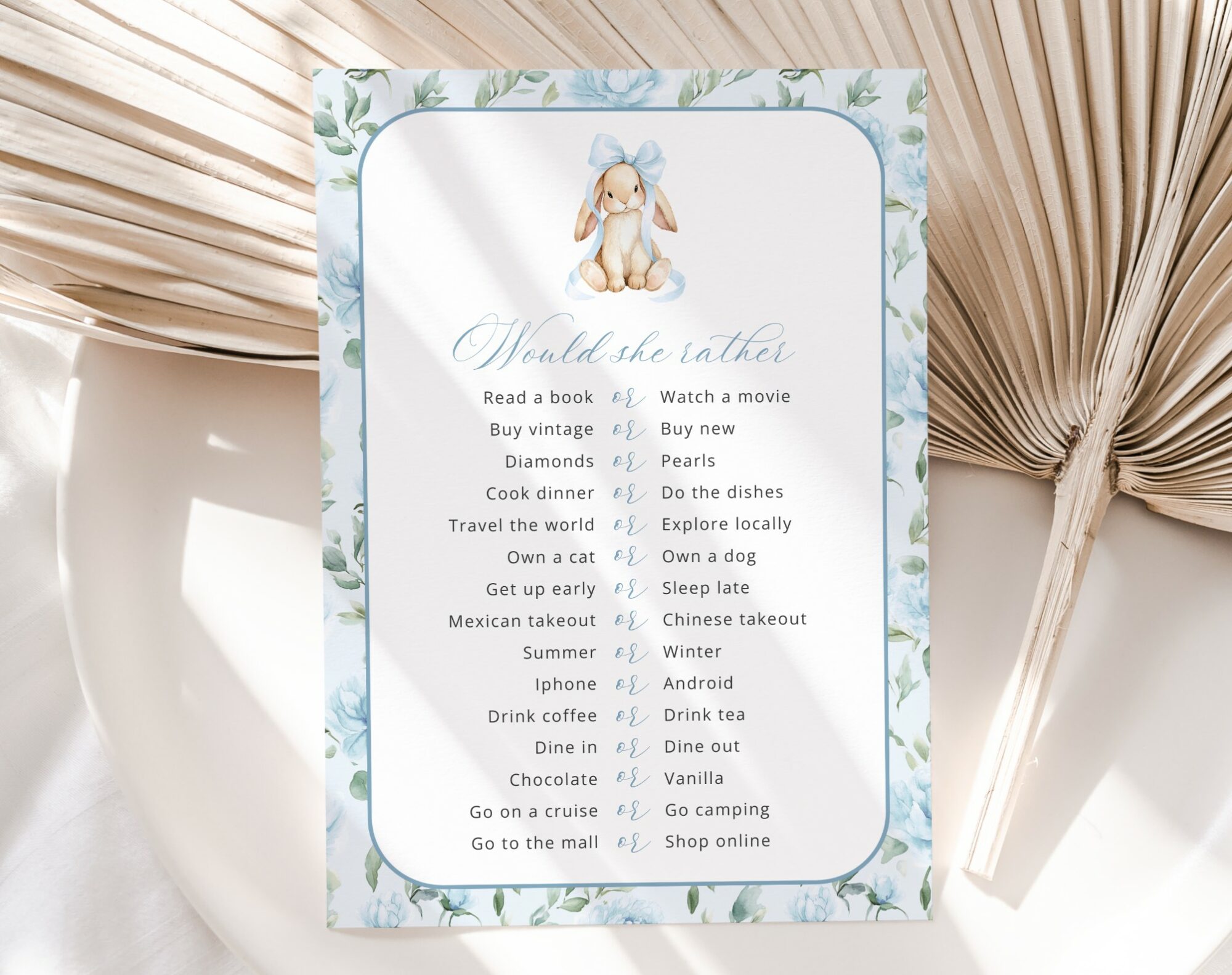 Cute Bunny and Blue Flowers Baby Shower Games, Set of 3 Games, Boy Baby Shower, Printable File, Edit Yourself, SH257 Cute Bunny and Blue Flowers Baby Shower Games, Set of 3 Games, Boy Baby Shower, Printable File, Edit Yourself, SH257