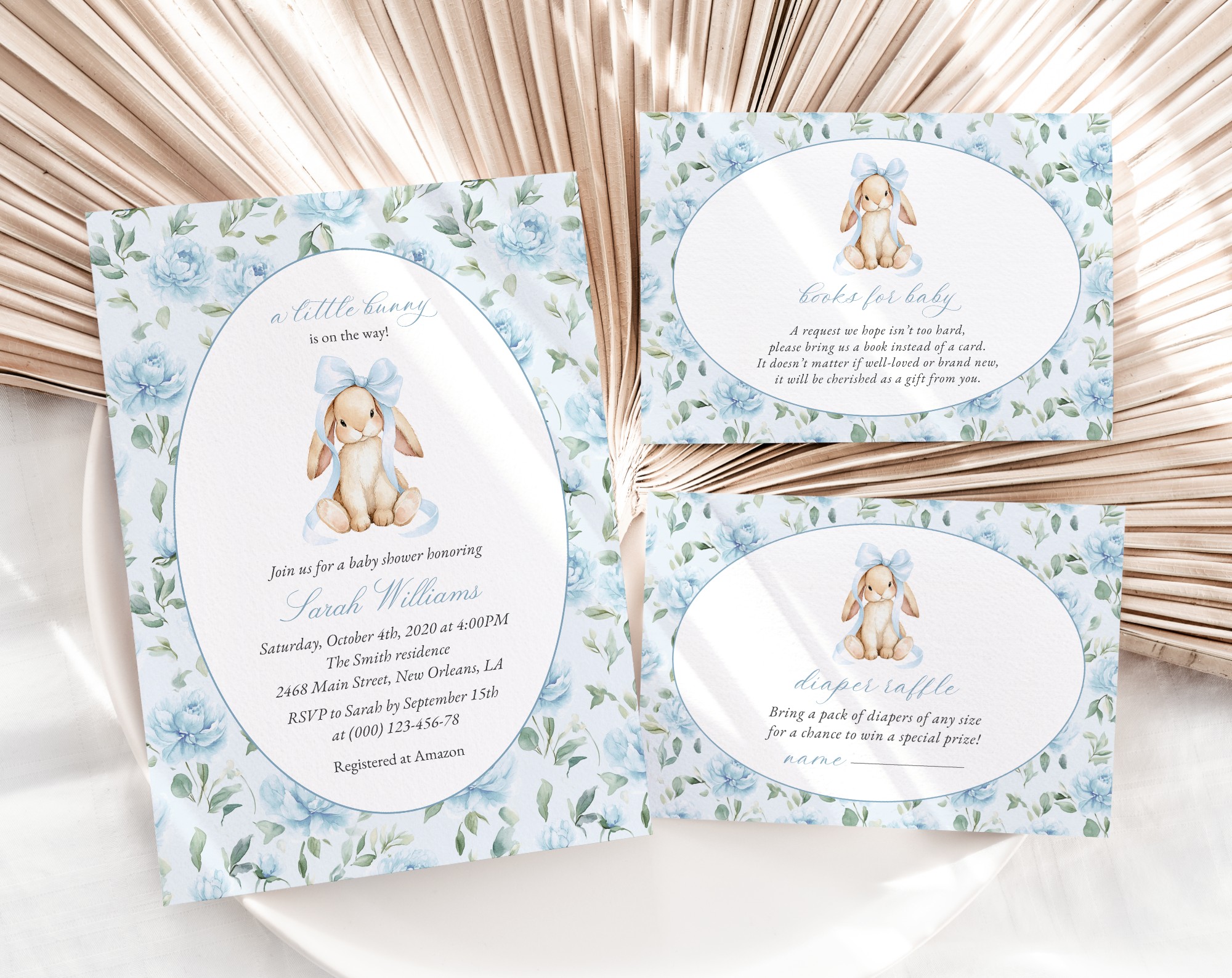 Cute Bunny and Blue Flowers Baby Shower Invitation Suite, Boy Baby Shower, Printable File, Edit Yourself, SH257 Cute Bunny and Blue Flowers Baby Shower Invitation Suite, Boy Baby Shower, Printable File, Edit Yourself, SH257