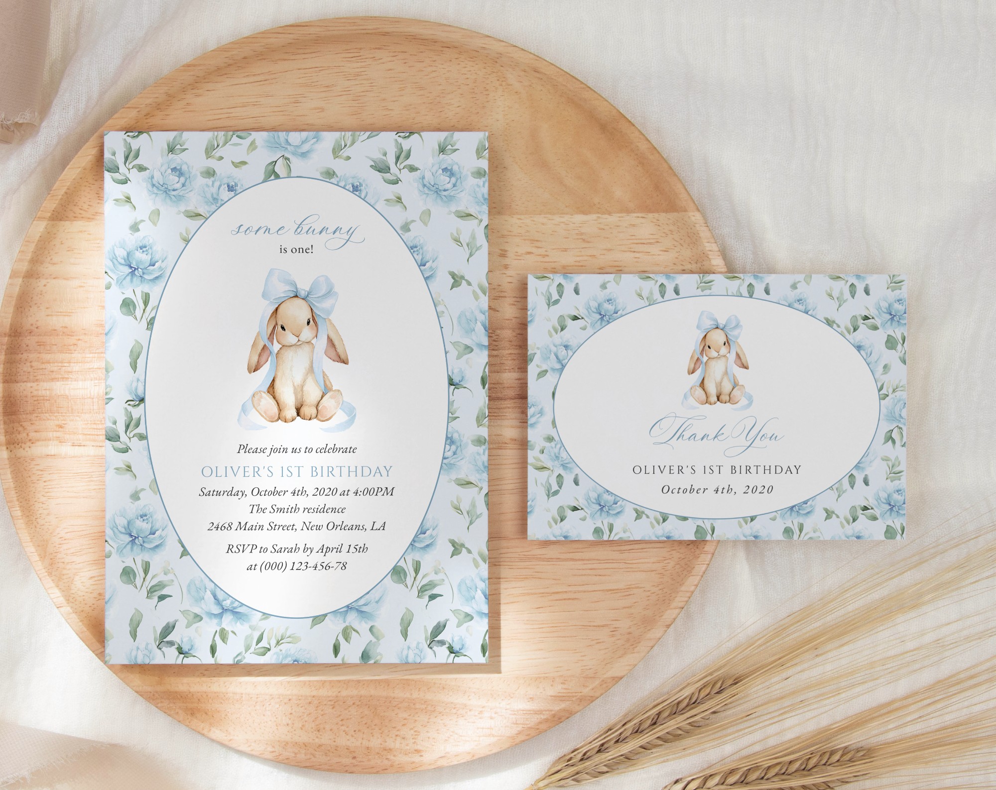 SH258 Cute Bunny and Blue Flowers First Birthday Shop by Collection