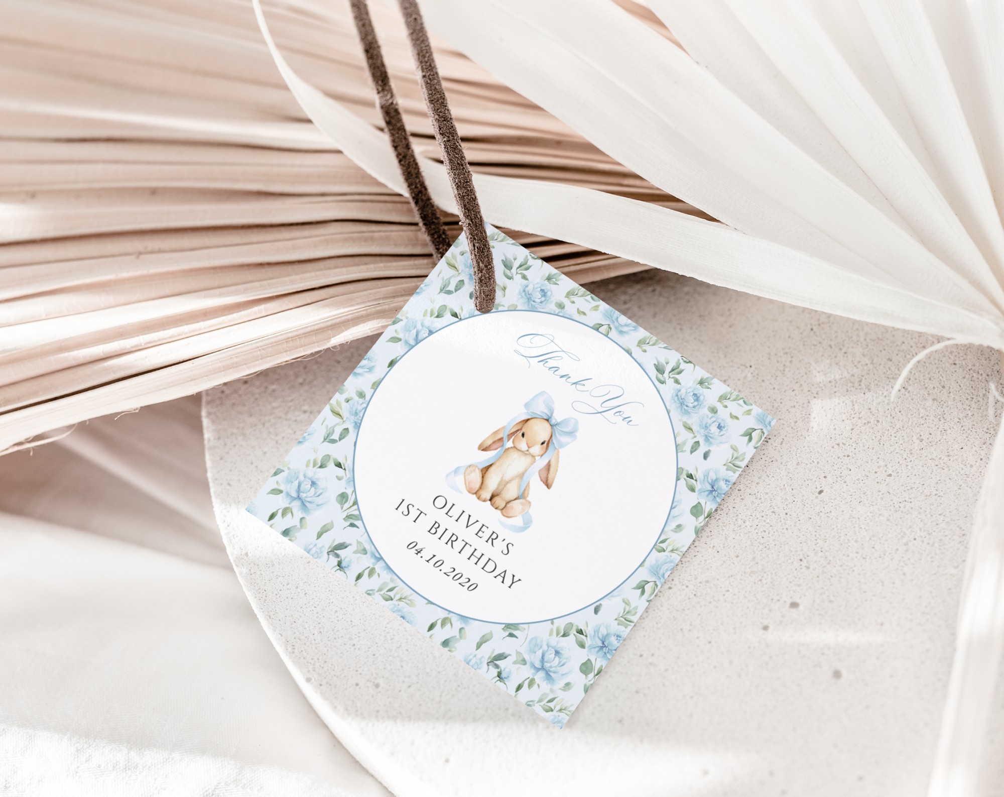 Cute Bunny and Blue Flowers Favor Tags, First Birthday, Boy Birthday, Printable File, Edit Yourself, SH258 Cute Bunny and Blue Flowers Favor Tags, First Birthday, Boy Birthday, Printable File, Edit Yourself, SH258