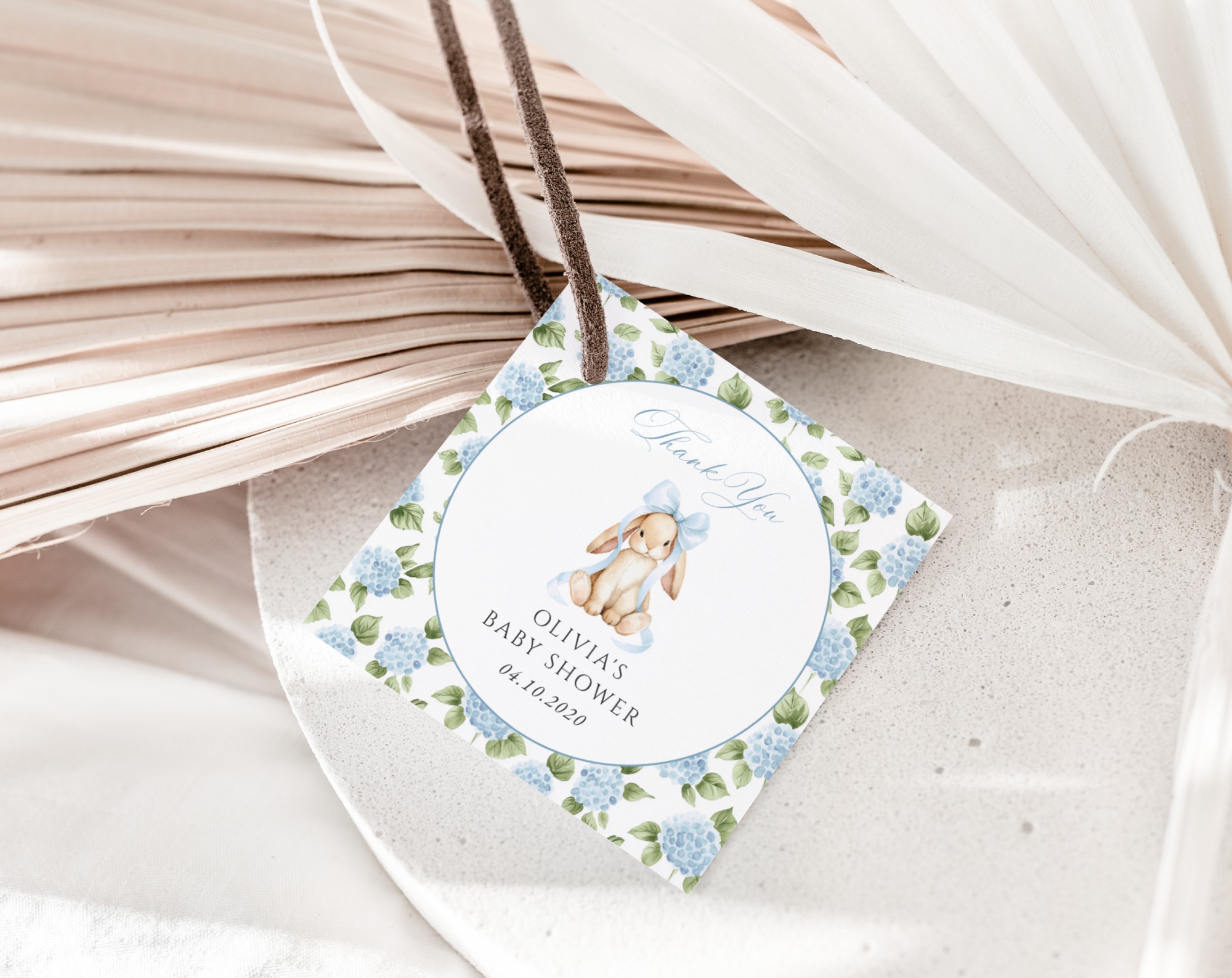 Baby Bunny and Blue Flowers Favor Tags, Gift Tags, Boy Baby Shower, Printable File, Edit Yourself, SH259