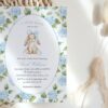 Baby Bunny and Blue Flowers Baby Shower Invitation, Boy Baby Shower, Printable File, Edit Yourself, SH259
