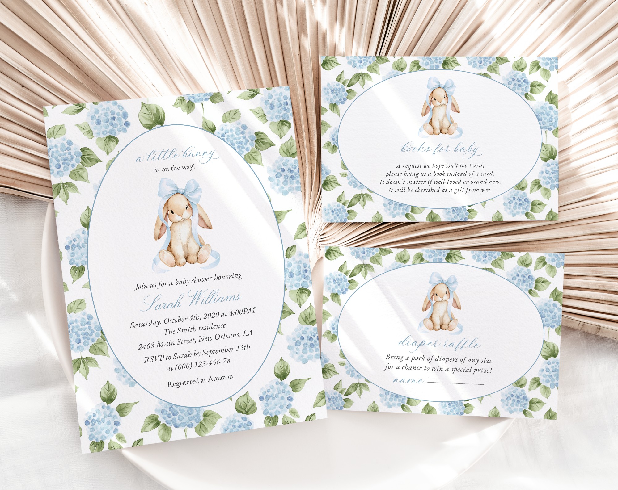 Baby Bunny and Blue Flowers Baby Shower Invitation Suite, Boy Baby Shower, Printable File, Edit Yourself, SH259 Baby Bunny and Blue Flowers Baby Shower Invitation Suite, Boy Baby Shower, Printable File, Edit Yourself, SH259