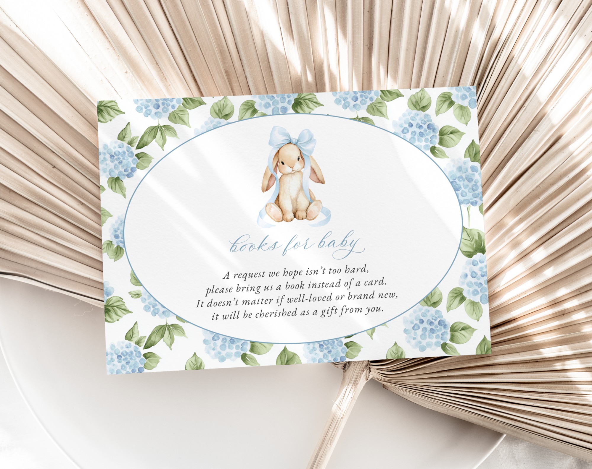 Baby Bunny and Blue Flowers Baby Shower Invitation Suite, Boy Baby Shower, Printable File, Edit Yourself, SH259