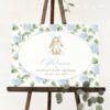 Baby Bunny and Blue Flowers Welcome Sign, Baby Shower Sign, Boy Baby Shower, Printable File, Edit Yourself, SH259