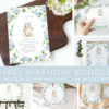 Baby Bunny and Blue Flowers First Birthday Mini Bundle, Boy Birthday, Printable File, Edit Yourself, SH260