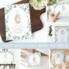 Baby Bunny and Blue Flowers First Birthday Mini Bundle, Boy Birthday, Printable File, Edit Yourself, SH260
