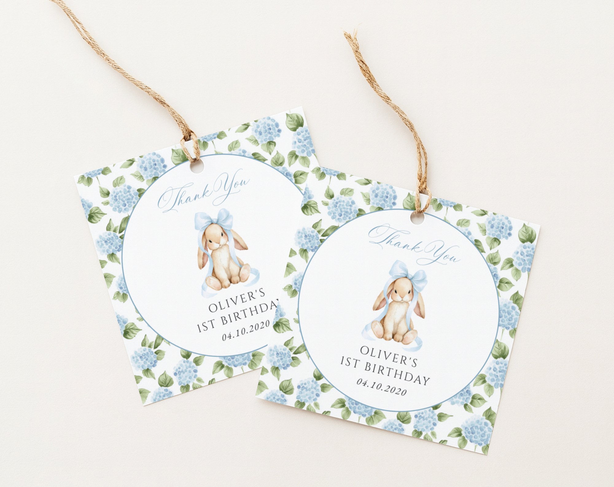 Baby Bunny and Blue Flowers Favor Tags, First Birthday, Boy Birthday, Printable File, Edit Yourself, SH260 Baby Bunny and Blue Flowers Favor Tags, First Birthday, Boy Birthday, Printable File, Edit Yourself, SH260