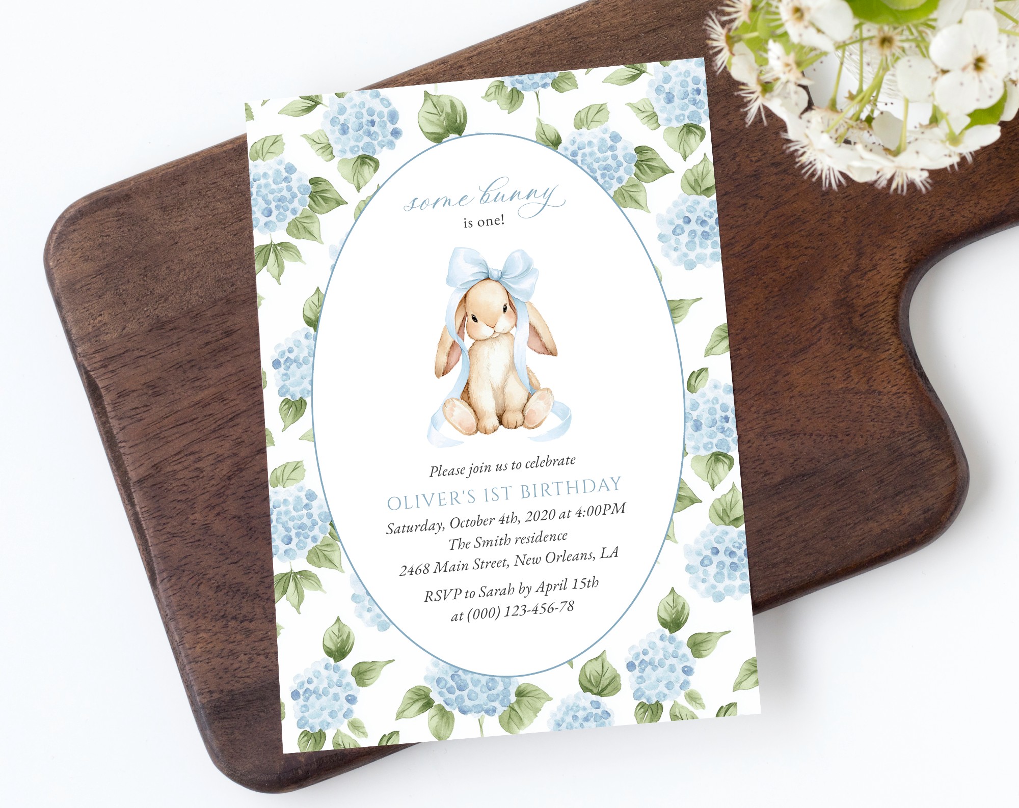 Baby Bunny and Blue Flowers First Birthday Invitation, Birthday Stationery, Boy Birthday, Printable File, Edit Yourself, SH260 Baby Bunny and Blue Flowers First Birthday Invitation, Birthday Stationery, Boy Birthday, Printable File, Edit Yourself, SH260