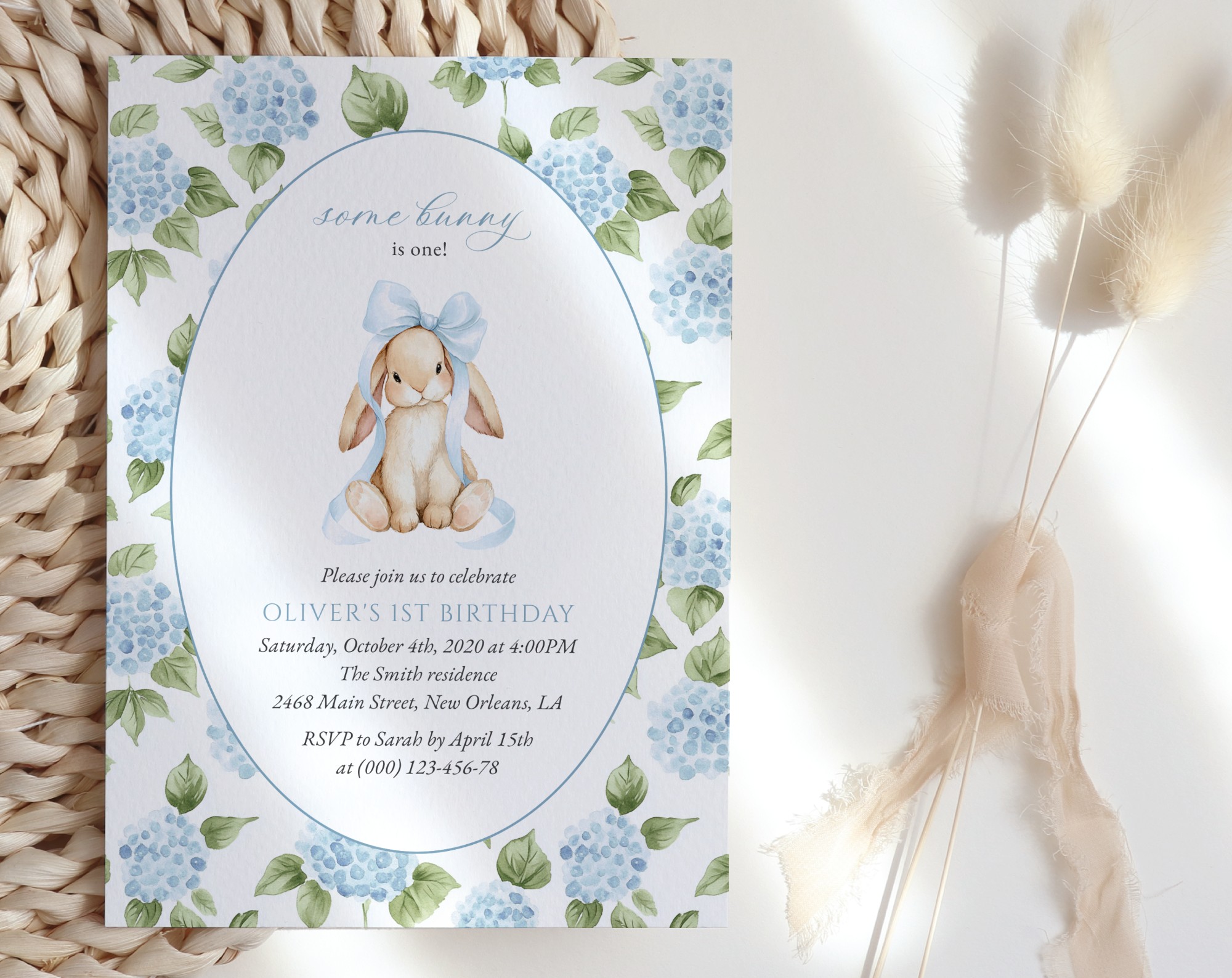 Baby Bunny and Blue Flowers First Birthday Invitation, Birthday Stationery, Boy Birthday, Printable File, Edit Yourself, SH260 Baby Bunny and Blue Flowers First Birthday Invitation, Birthday Stationery, Boy Birthday, Printable File, Edit Yourself, SH260