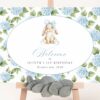 Baby Bunny and Blue Flowers Welcome Sign, First Birthday, Boy Birthday, Printable File, Edit Yourself, SH260
