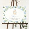 Baby Bunny and Blue Flowers Welcome Sign, First Birthday, Boy Birthday, Printable File, Edit Yourself, SH260
