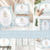 Bunny and Blue Flowers Baby Shower Mini Bundle, Boy Baby Shower, Printable File, Edit Yourself, SH261
