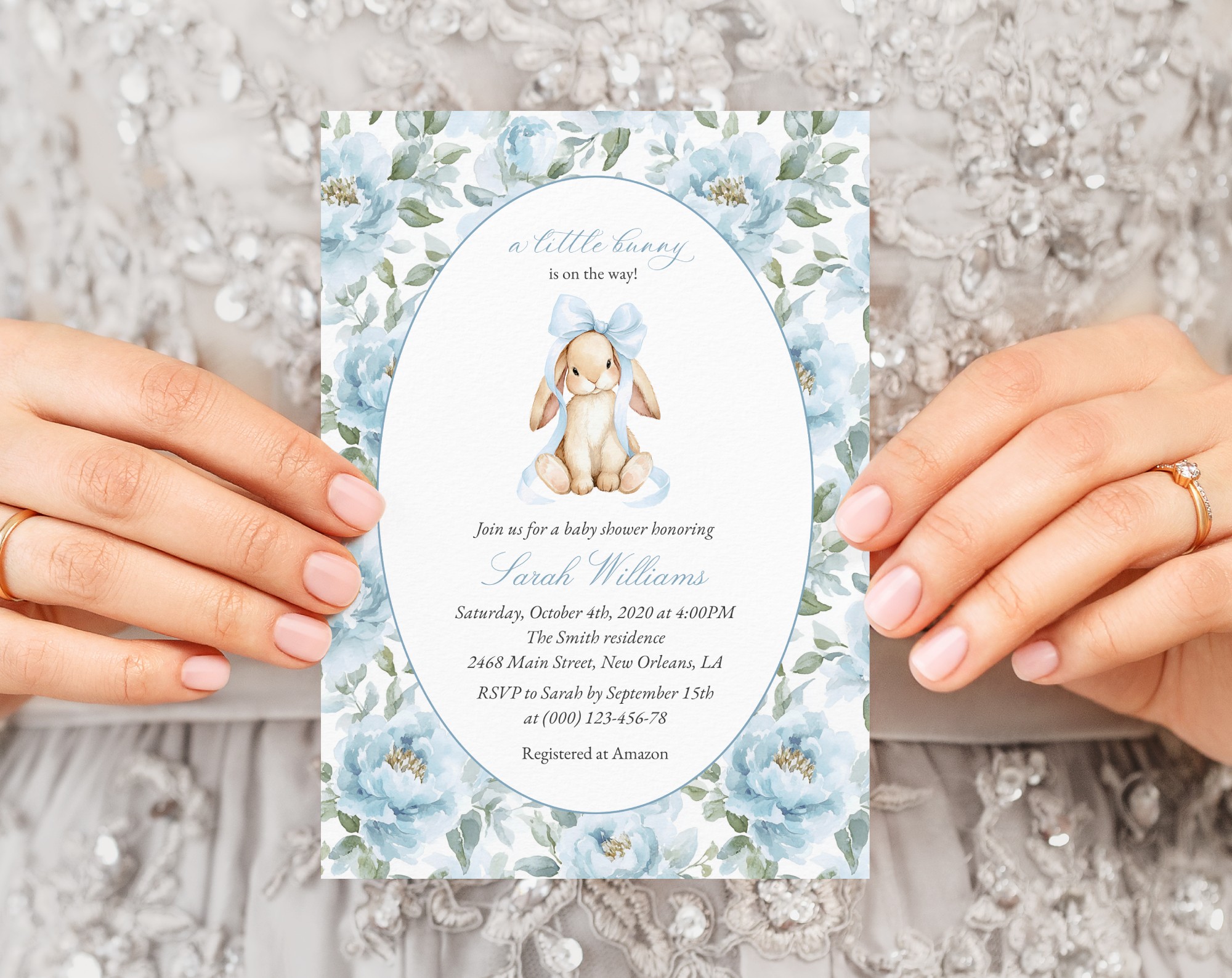 Bunny and Blue Flowers Baby Shower Invitation, Boy Baby Shower, Printable File, Edit Yourself, SH261 Bunny and Blue Flowers Baby Shower Invitation, Boy Baby Shower, Printable File, Edit Yourself, SH261