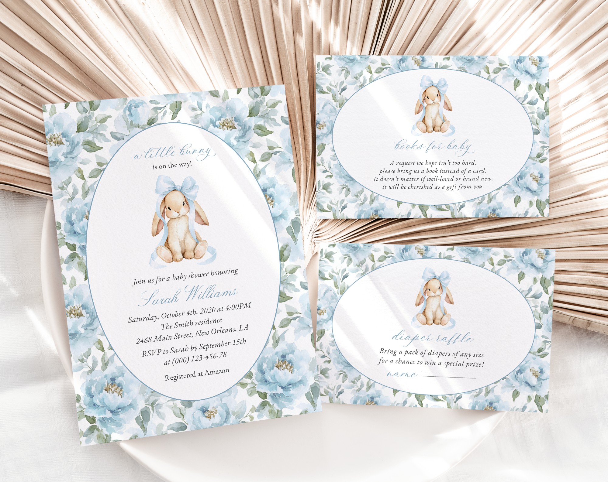 Bunny and Blue Flowers Baby Shower Invitation Suite, Boy Baby Shower, Printable File, Edit Yourself, SH261 Bunny and Blue Flowers Baby Shower Invitation Suite, Boy Baby Shower, Printable File, Edit Yourself, SH261