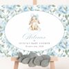 Bunny and Blue Flowers Welcome Sign, Baby Shower Sign, Boy Baby Shower, Printable File, Edit Yourself, SH261