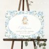 Bunny and Blue Flowers Welcome Sign, Baby Shower Sign, Boy Baby Shower, Printable File, Edit Yourself, SH261