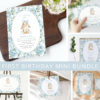 Bunny and Blue Flowers First Birthday Mini Bundle, Boy Birthday, Printable File, Edit Yourself, SH262