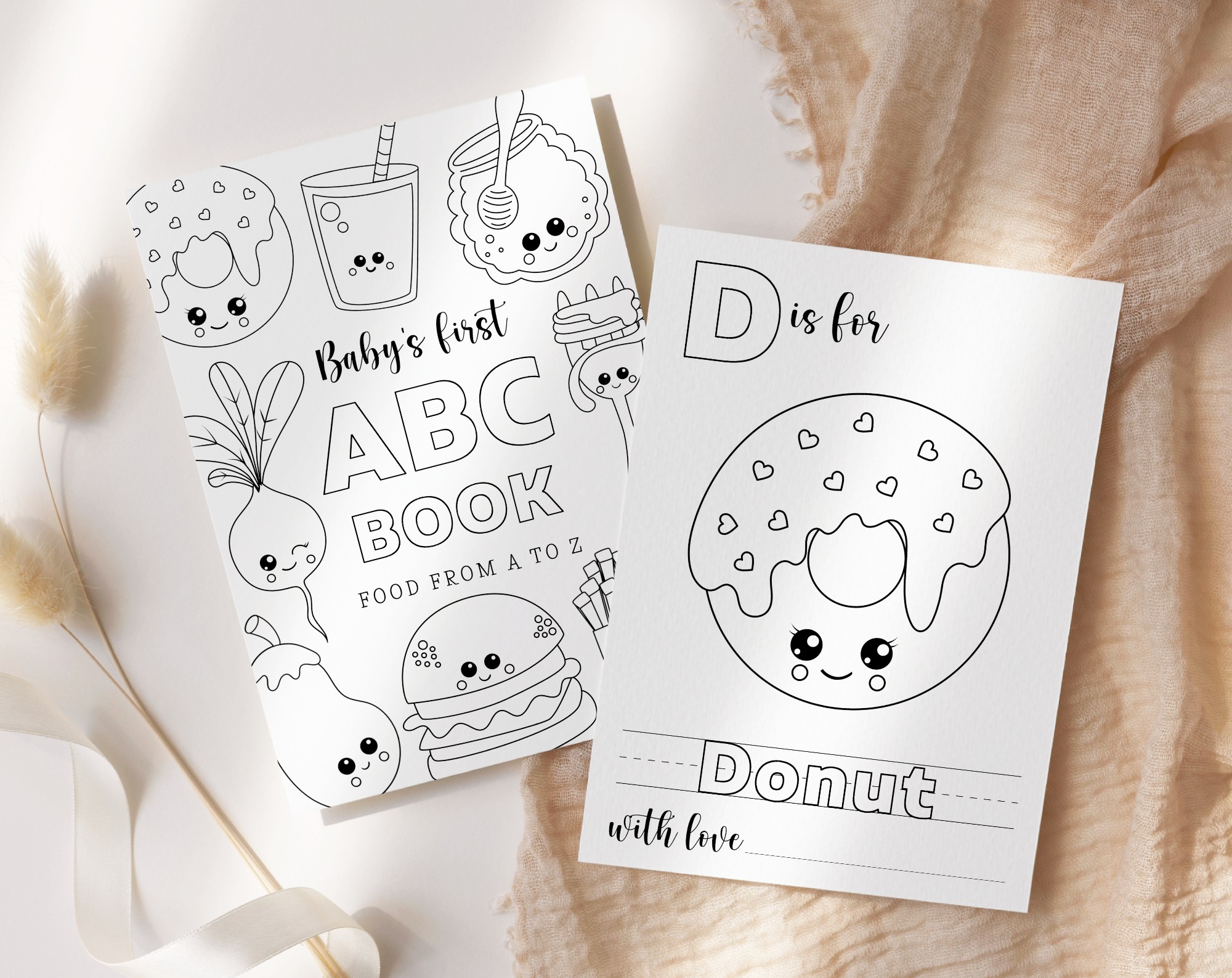 Baby's First Food ABC Book, Coloring Pages, Baby Shower Activity, Printable File, 2 Sizes Included