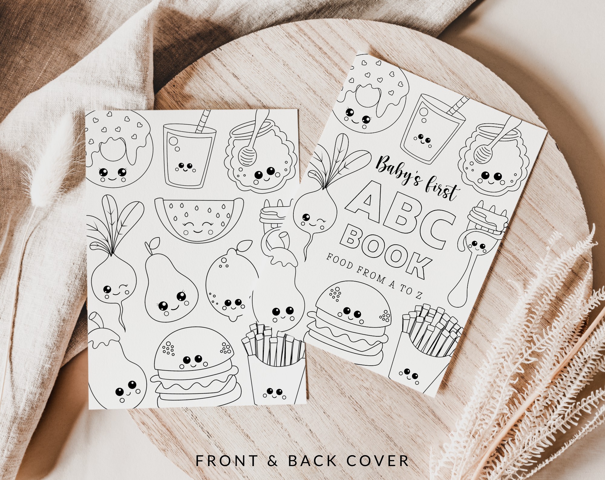 Baby's First Food ABC Book, Coloring Pages, Baby Shower Activity, Printable File, 2 Sizes Included