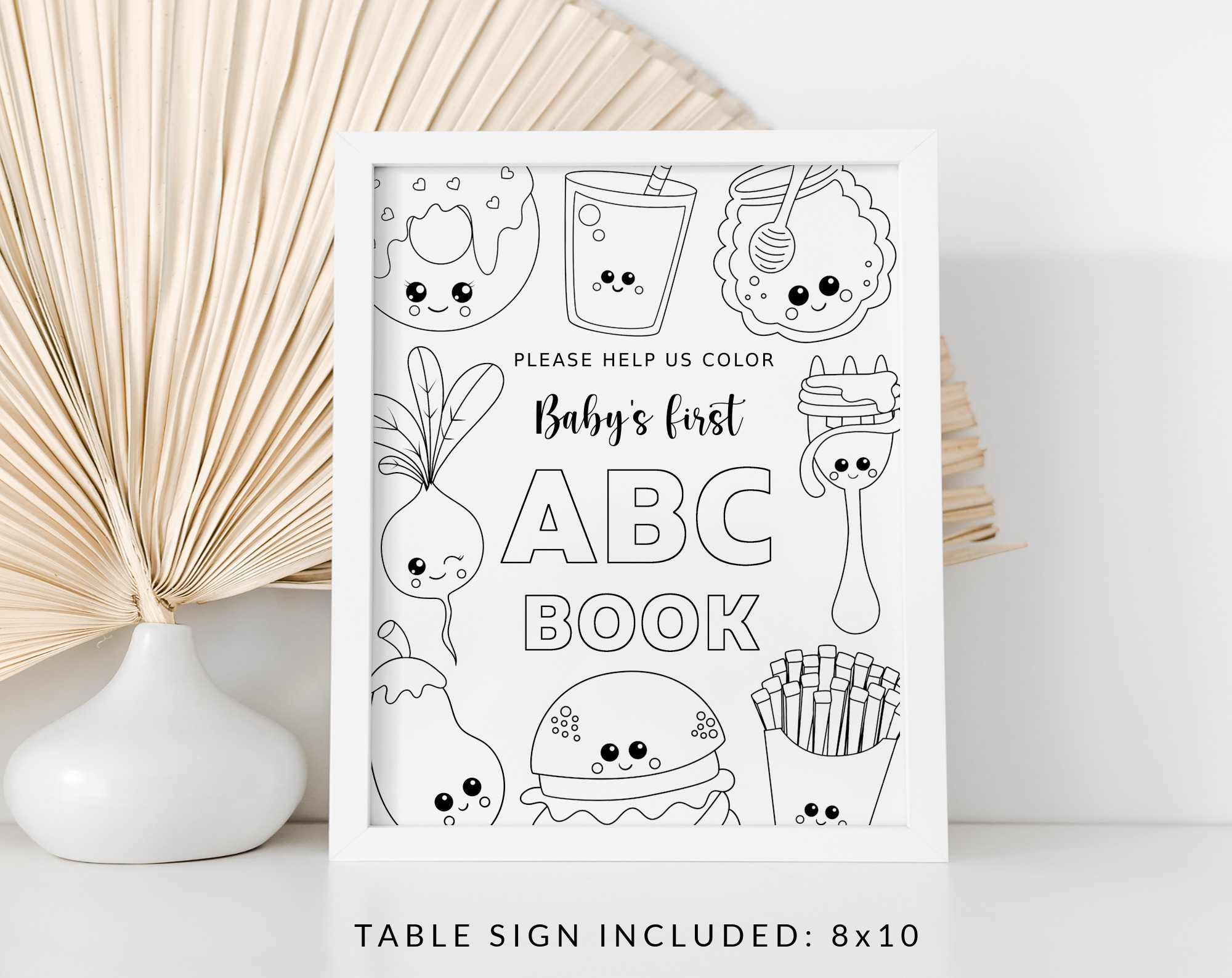 Baby's First Food ABC Book, Coloring Pages, Baby Shower Activity, Printable File, 2 Sizes Included