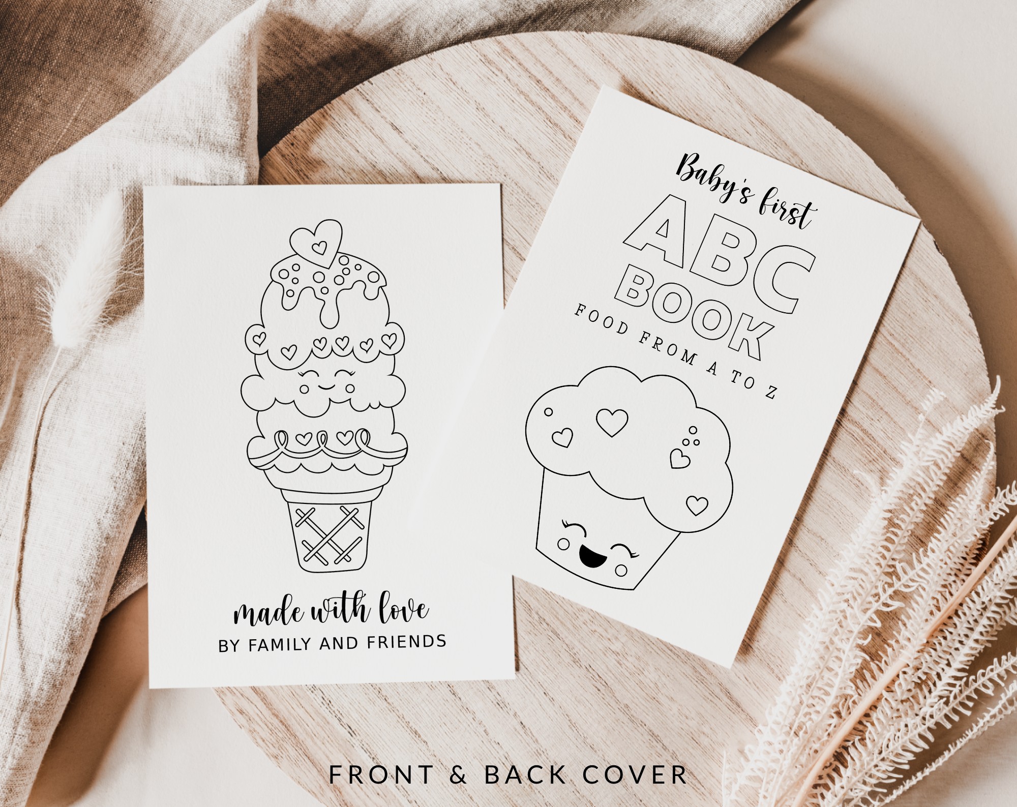 Baby's First Food ABC Book, Coloring Pages, Baby Shower Activity, Printable File, 2 Sizes Included