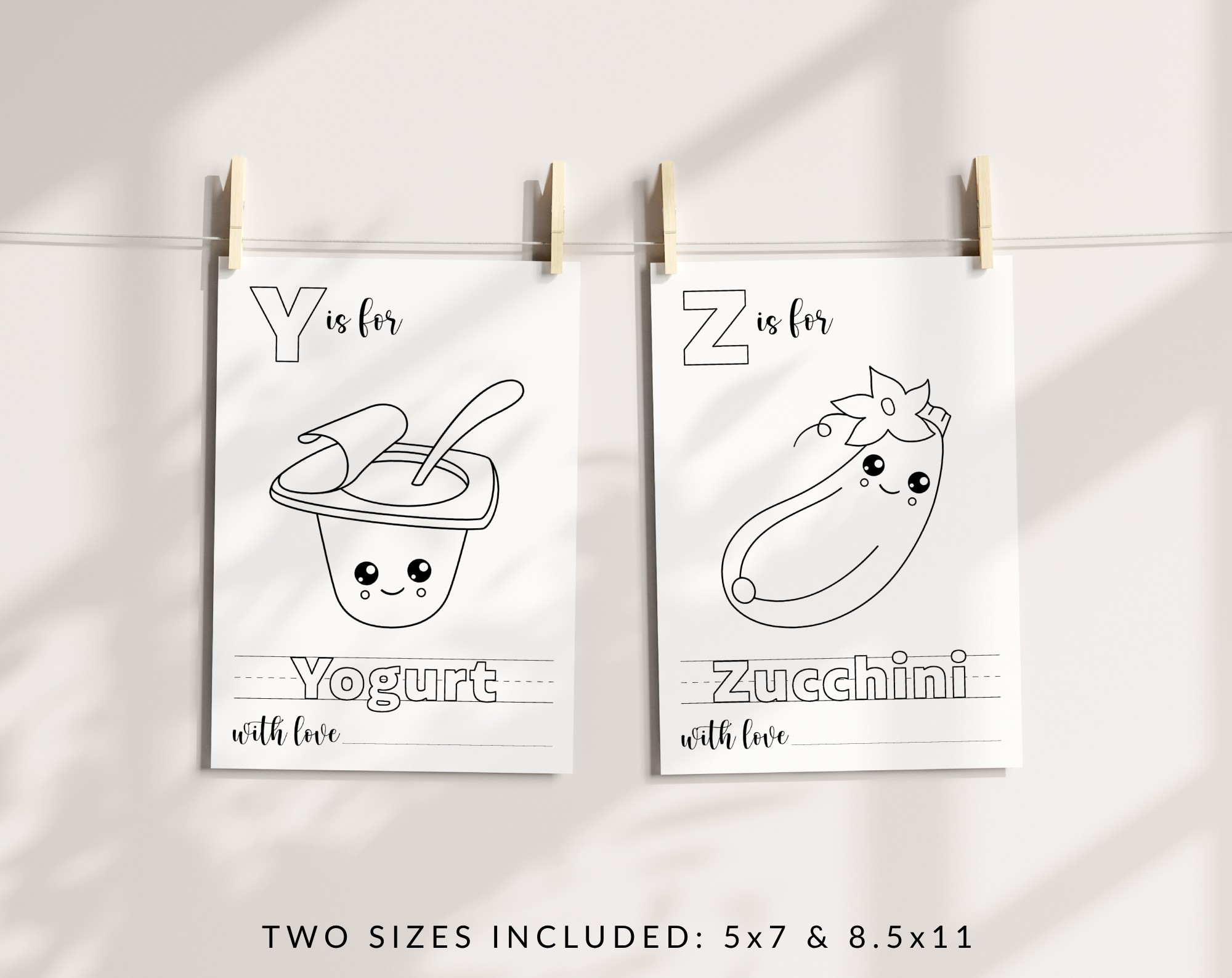 Baby's First Food ABC Book, Coloring Pages, Baby Shower Activity, Printable File, 2 Sizes Included